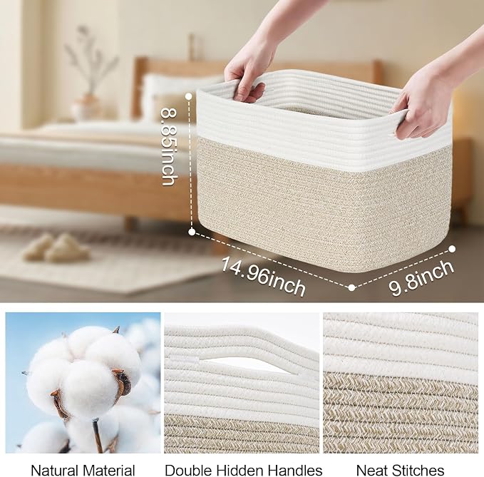 Baskets for Organizing,Storage Baskets,3 Pack Baskets for Shelfves,15"×10"×9" Woven Basket,toy storage bins,bins for organization