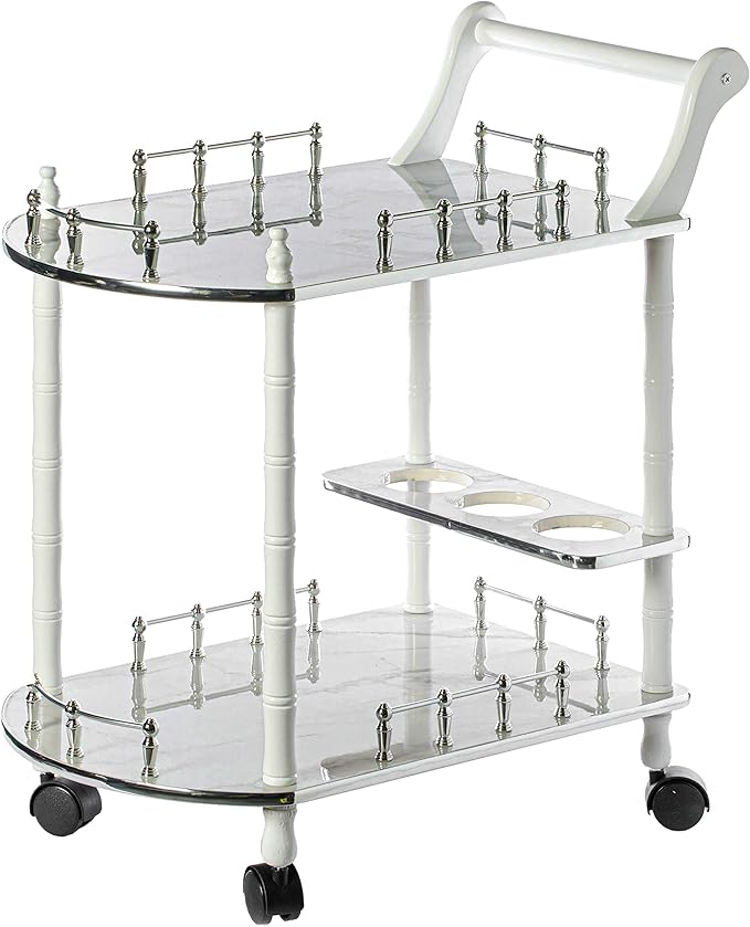 Serving Bar Cart Tea Trolley, 2 Tier Shelves on Rolling Wheels, Mobile Liquor Bar for Wine Beverage Drink Dinner Party, Utility Kitchen Storage Island Coffee Cabinet for Dining Living Room, Wood, Gray
