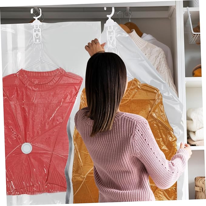 4-pack Space-saving Hanging Storage Bags Vacuum Sealed Compression Bags for Clothes Coats Jackets Seasonal Wear
