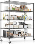 Xcity Storage Shelves, 5 Tier Heavy Duty Metal Shelving Unit with Wheels, 3000 LBS Adjustable Steel Wire Shelf for Commercial, Pantry, Kitchen, Garage, 24" D x 55" W x 72" H, Black