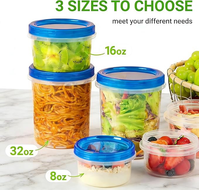Soelomu 8 oz Freezer Storage Containers with Twist Top Lids, 10 Pack Reusable Meal Prep Containers Plastic Stackable Food Storage Containers for Sauce, Salad, Leftover, Oats