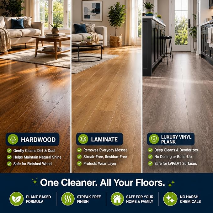 Black Diamond Stoneworks Wood & Laminate Floor Cleaner – No-Rinse Streak-Free Cleaner for Hardwood, Laminate, Engineered Wood & Luxury Vinyl Plank Floors (1 Quart & 1 Gallon)