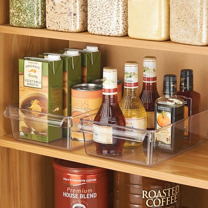 iDesign Fridge Storage Bin with Handle, Set of 4, Clear | Fridge Tray, For Cheeses and Snacks