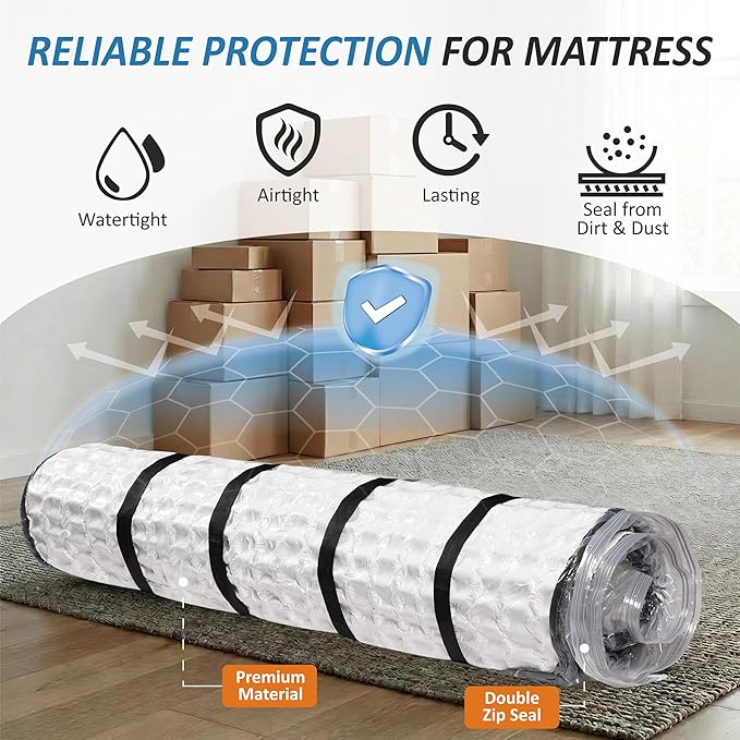 Storage Logic Foam Mattress Vacuum Bag with 4 Adjustable Packing Straps for Moving, Storage, Shipping, Vacuum Seal Mattress Bag with Packaging Straps (Queen/Full/Full-XL)