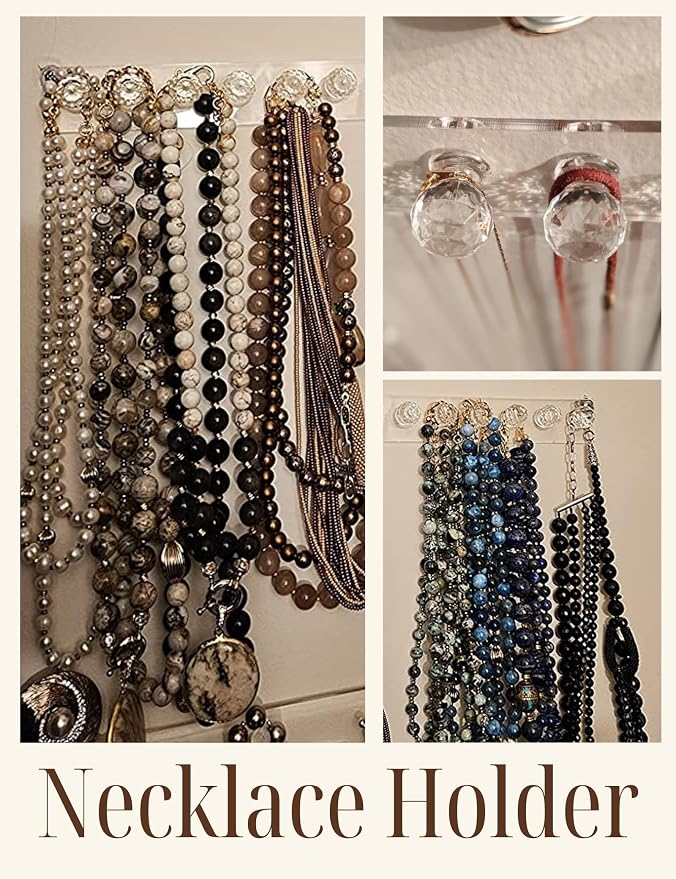 Heesch Necklace Hanger, Wall Necklace Holder, Acrylic Jewelry Organizer | Wall Mount Jewelry Hooks for Necklaces, Bracelets & Chains, Hanging Organizer and Storage, 4-Pack Clear Short
