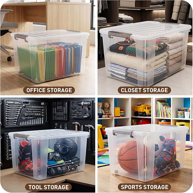 Citylife 6 Packs 69 QT Plastic Storage Bins with Lids Large Stackable Storage Containers for Organizing Clear Storage Box for Garage, Closet, Kitchen