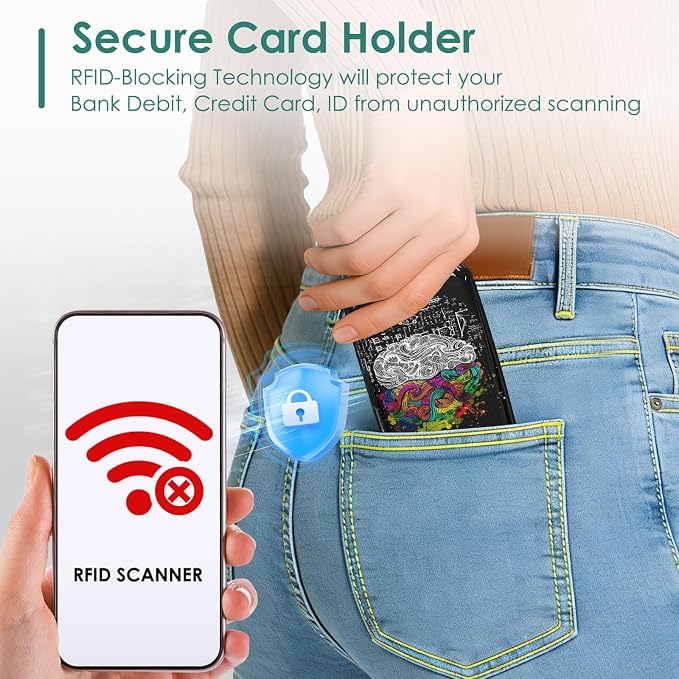 Credit Card Holders, Metal Card Wallet RFID Blocking Slim Aluminum Business Hard Cards Cases for Women Men, Brain Graffiti