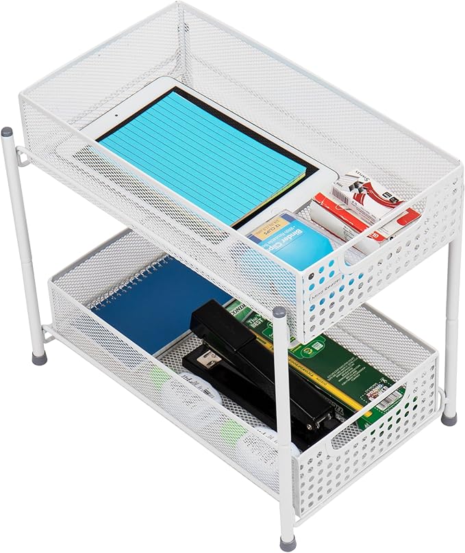 Mind Reader Accessory Organizer, Supply Storage, Desktop, Crafts, Office, Metal Mesh, 8"L x 12.5"W x 11.25"H, White
