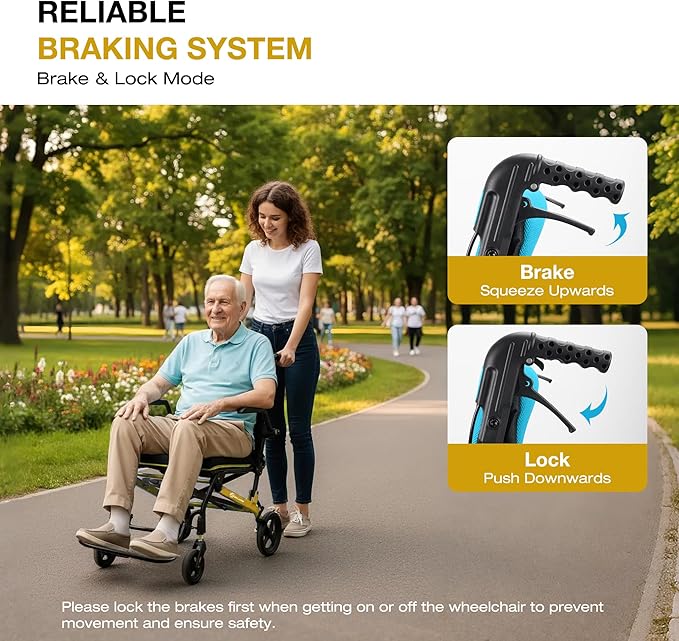 Wheelchairs for Adults Transport Chair Lightweight Foldable with Telescopic Handle,17" Width Compact Portable Folding Travel Wheel Chairs for Seniors