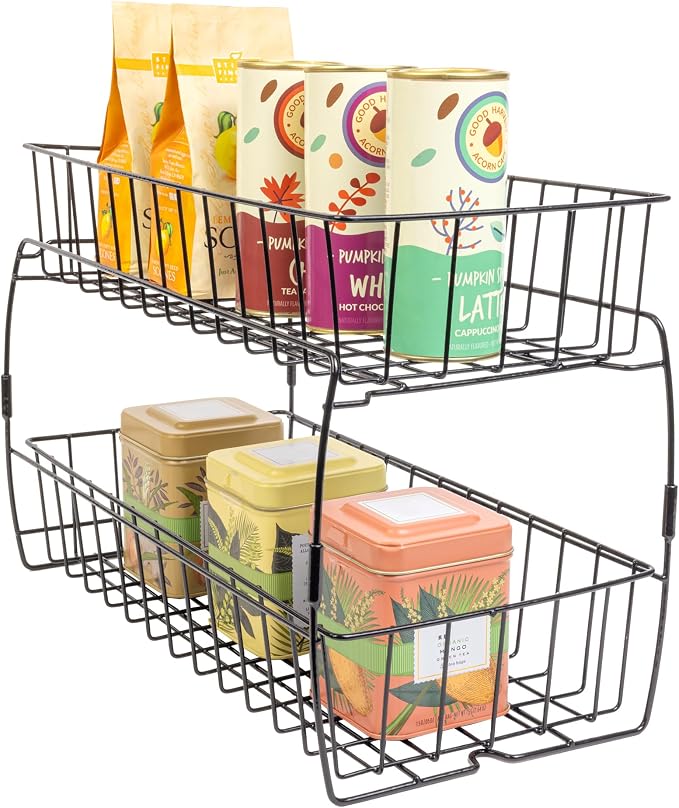 Smart Design 2-Tier Slide Out Baskets- 18" x 9" x 11.8 inches - Black