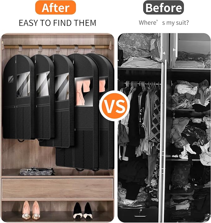 Garment Bag Travel Hanging Clothes: 54 Inch 2 Packs Fabric Breathable Foldable Zippered Pockets - Closet Storage Cover Packable - Men's Suit Shirts Uniform Jacket Jersey Tuxedo