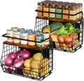 Magnetic Shelf for Fridge with Wood Top & Produce Basket – 2-in-1 Magnetic Spice Rack for Refrigerator – Space-Saving Kitchen Organizer for Fruits, Potatoes, and Onions (with Hooks)