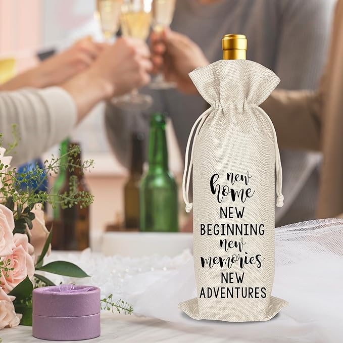 Housewarming Wine Bag - First New Home Gifts, Pairs Well with a New Home, Housewarming Party Decorations House Warming Gift for Women Men Couple Reusable Wine Wrap Bag, Realtor Client Gift (A28)