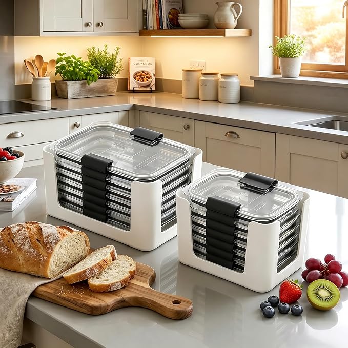Food Storage Container Lids Organizer for Rubbermaid Brilliance Nap-On Lids,Lid Organizer for Kitchen Cabinet Storage - Fits 3.2, 4.7 & 9.6 Cups - Holds 16 Lids (White,2-Piece Bundle)