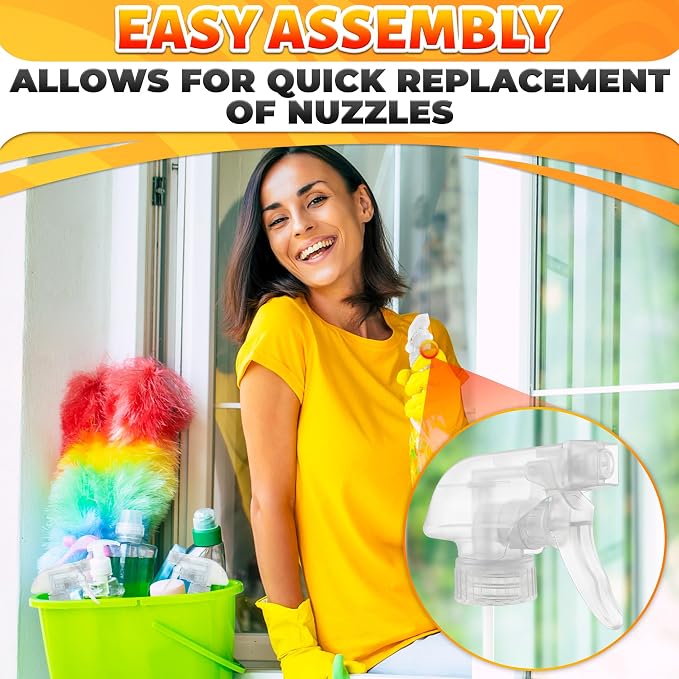 ALPENKOK 6 Pack Spray Nozzle for Bottles, Trim-To-Fit Tube; Plastic (Clear) | Spray Bottle Nozzle Replacement; Fits 8 and 16 Oz; Trigger Sprayer with Mist, Stream & Off Modes; for Cleaning and Garden
