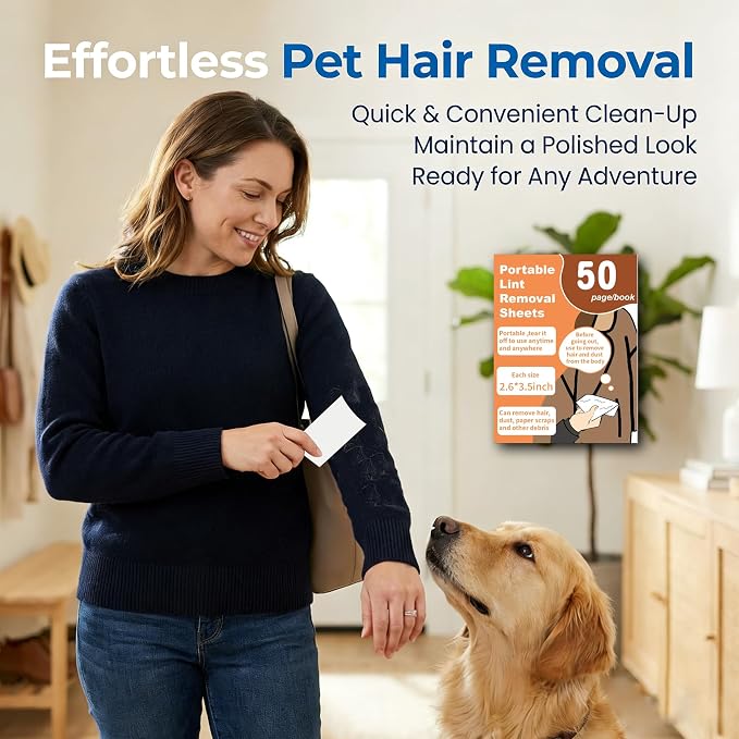 Lint Roller for Pet Hair – AITOLY Mini Sticky Strips, 50-Pack Portable Travel Lint Remover for Clothes & Dark Fabrics