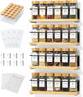 4-Tier Wall Mount Spice Rack Organizer with 24 Glass Jars, 216 Labels & Funnel - Screw/Adhesive Mount, Black Metal & Bamboo Spice Storage for Kitchen Pantry Cabinet, 11.6”W x 2.4”D x 3.2”H