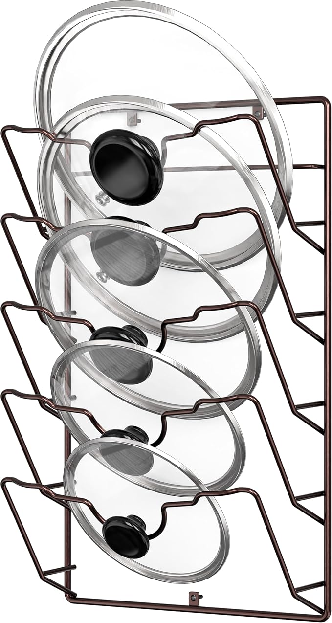 Simple Houseware Wall Door Mounted Pot Lid Rack Organizer, Bronze Finish | 9.5" W x 4.5" D x 17.2" H Shelf