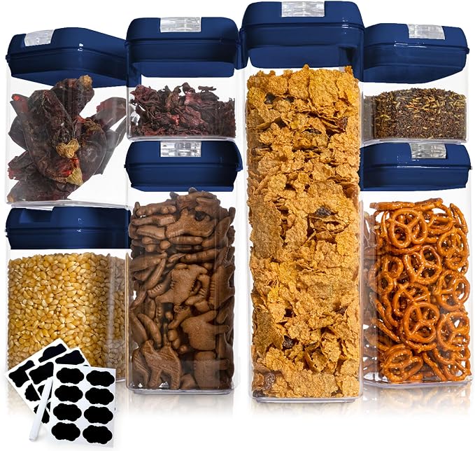 Cheer Collection Airtight Food Storage Containers, Kitchen Storage Containers for Pantry, Set of 7 Food Containers with Lids Airtight, Pantry Storage Containers & Organizers with Lids, Navy Blue