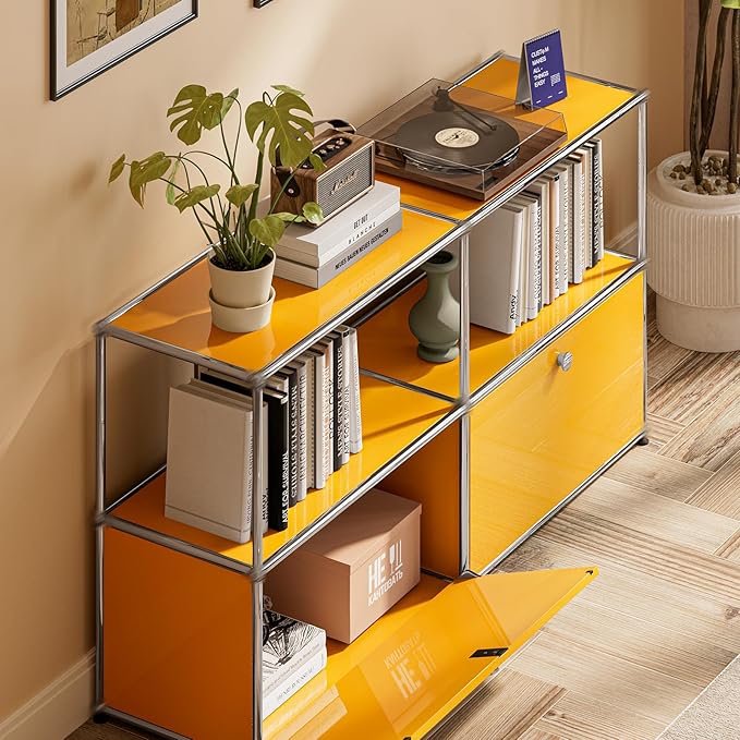 Modern Storage Cabinet Yellow F Versatile Free-Standing Organizer for Home Office Décor, Green (Yellow, F-15 D x 60" W x 29" H)