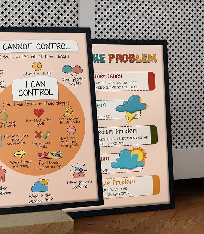LOLUIS Mental Health Poster, Boho Therapy Tools Educational Supplies Art Print Classroom School Office Decor (Things I Can Control, Custom Frame Type)
