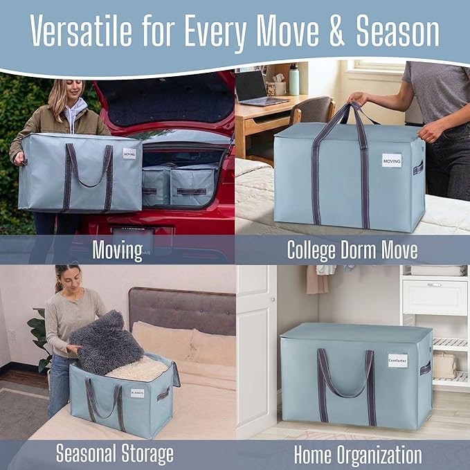 VENO 2 Pack Heavy Duty Moving Bags, Extra Large Storage Bags with Reinforced Handles & Strong Zippers, Foldable & Reusable Moving Box Alternative for Clothes & Dorm Storage