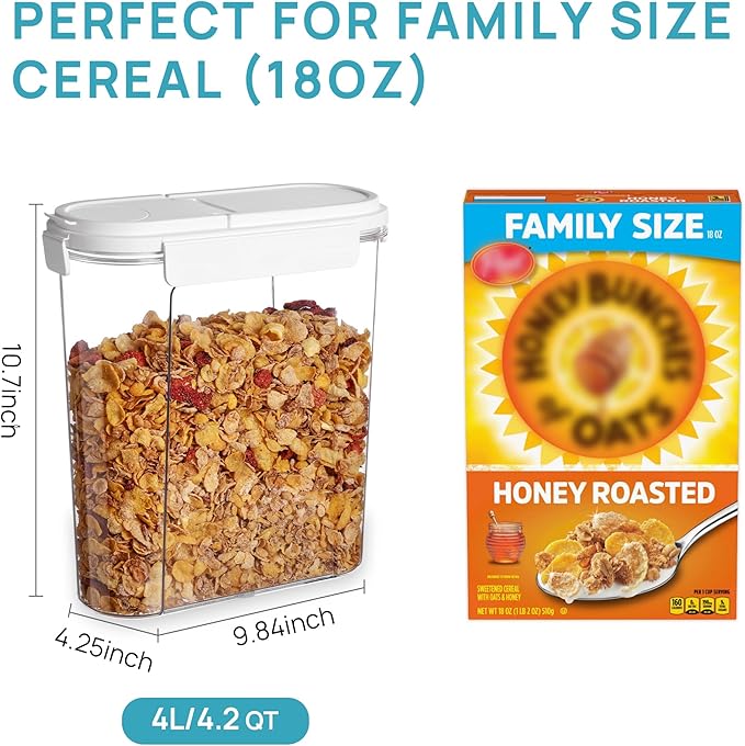 Vtopmart Cereal Containers Set, 3 PCS Airtight Food Storage Container with Flip-Top Lids, Plastic Organizer Dispenser for Kitchen, Pantry Organization (135.2oz/4L)