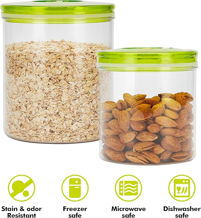 Coffee Canister, 2Pcs Vacuum Seal Containers, Airtight Kitchen Food Storage Container, for Grounds Coffee Bar Accessories, Beans, Tea, Flour, Cereal, Sugar, 2.1QT+1.1QT