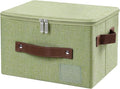 ANMINY Small Fabric Storage Box Bins with Zipper Lid, Washable Green | Cotton Linen Fabric, PP Board Frame, Label Holder, Stackable & Foldable, PU Handles, Dual-Zipper 3-Side Open Lid