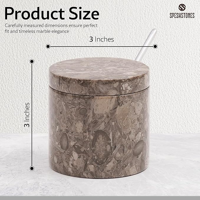 Marble Salt Cellar 3 Inch Flaky Salt Containers for Countertop - Sugar Bowl With Lid, Salt Holder, Spice Jars, Salt Box for Seasoning Storage Container, Salt Dish for Kitchen Decor