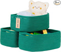 Small Storage Baskets for Organizing, Woven Storage Bins for Shelves, Gift Basket Empty, Cute Decorative Closet Organizer, Baby Rope Basket, Dog Toy Storage, 13.2x8.2x5.2”, 3Packs Green
