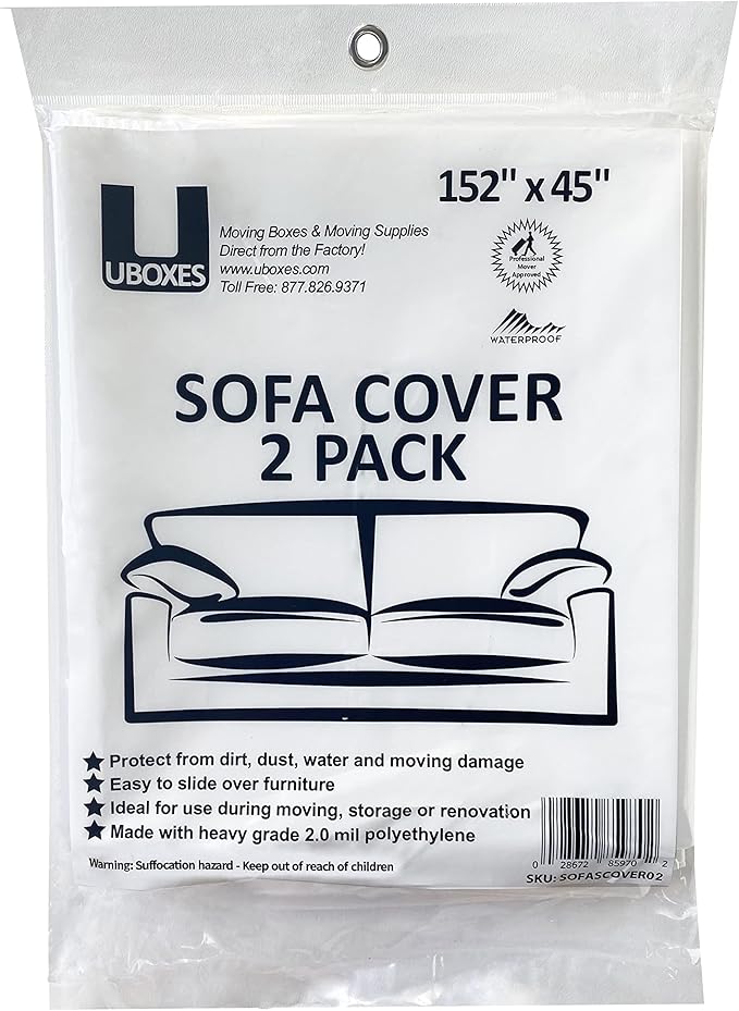 SOFA Moving Covers (2 Pack) - 45" x 152" - Moving & Storage Bags - UBOXES,Water resistant