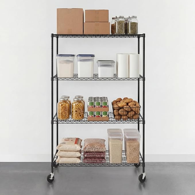 SafeRacks NSF 4-Tier Heavy Duty Steel Wire Rack w/Wheels (24"x48"x72")