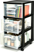3 Drawer Plastic Storage Cart, Clear Rolling Home Office Organizer Black | Removable wheels switch between rolling mobility & stationary stability for any room.