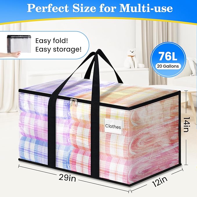 BlissTotes 10-Pack Large Moving Bags with Backpack Straps & Strong Zippers, Heavy-Duty Storage Bags Moving Boxes for Space Saving, Dorms, Transport, 76L-20 Gallons, Clear