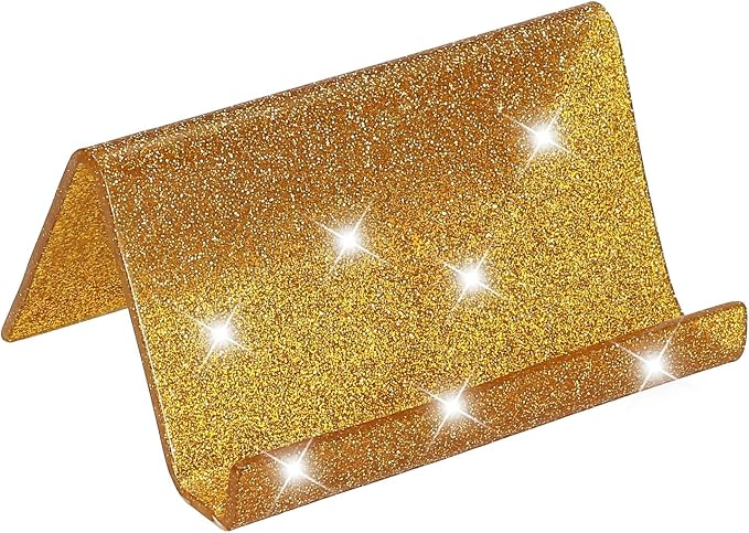 PATIKIL Business Card Holder for Desk, Acrylic Business Card Holders Shine Card Stand Organizer Cards Display for Office Exhibition, Gold Tone