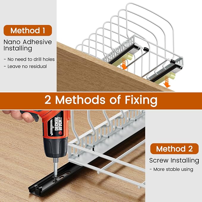 Housolution 2 Pack Baking Tray and Cookie Sheet Organizer, White | Sliding Rail Design, 10 Adjustable Dividers, 2 Installation Ways