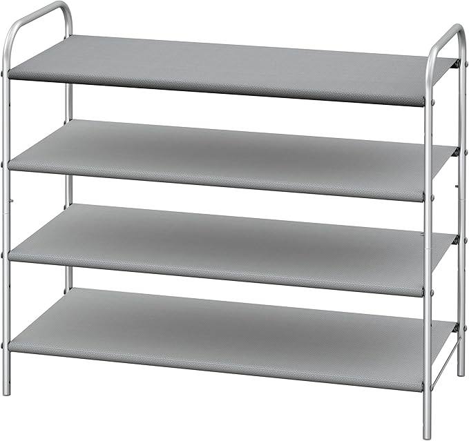 Simple Houseware 4-Tier Shoe Rack Storage Organizer, 12-20 Pair, Grey | Space-Saving Shoe Shelf with Sturdy Metal Frame and Non-Woven Fabric Shelves for Entryway, Garage & Corridor