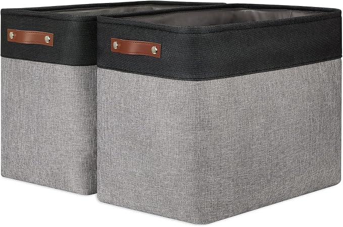 DULLEMELO Extra Large Storage Baskets, Fabric Storage Bins for Organizing Shelves Nursery Toys Books, Closet Baskets and Bins with Handles, Black&Grey, 2-Pack