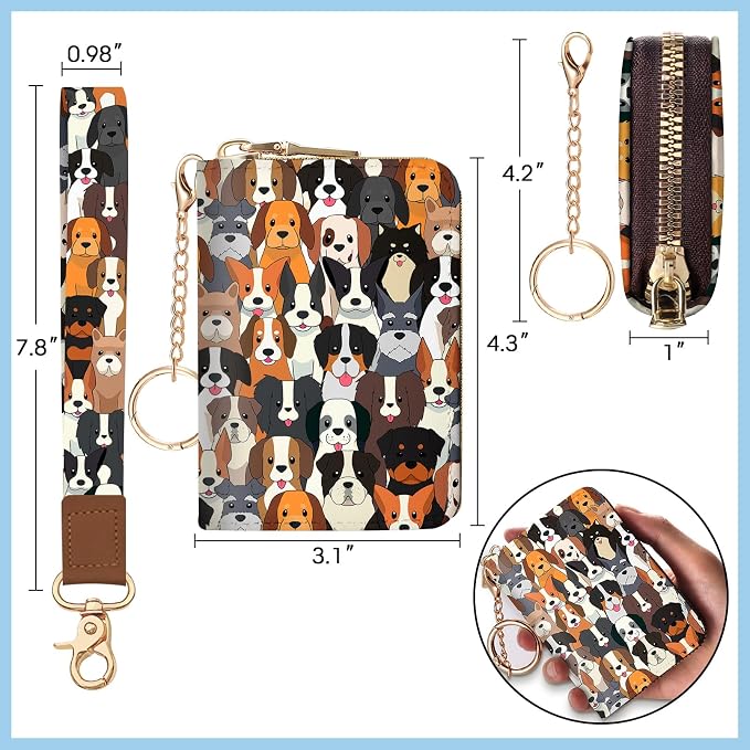 Blusabaca Women Credit Card Holder, Small RFID Wallet with Wristlet Strap | Removable Keychain, Case with Zipper, Vegan PU Leather, Cash Coin Pocket, Business Accordion Purse, Ladies Female Gift