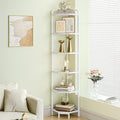 Hzuaneri Corner Shelf Stand,6-Tier Glass Bookshelf Bookcase, Bathroom Organizer, Plant Stand, Steel Frame, Tempered Glass, Modern Style for Living Room, Bathroom, Kitchen, White CS90613W