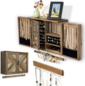ikkle Wooden Jewelry Organizer Wall Mounted, Hanging Jewelry Holder with Removable Bracelet Rod and Hooks for Necklaces Earrings Bracelets Rings, Brown