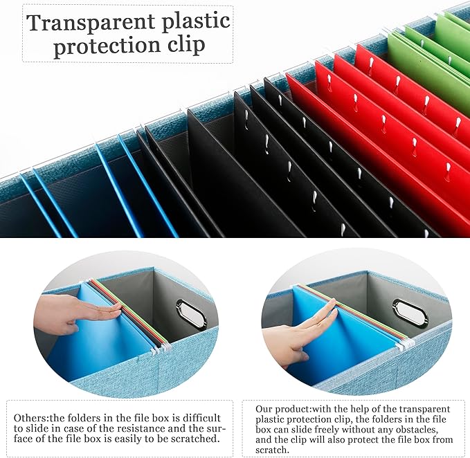 Oterri 2 Pack File Storage Organizer Box,Filing Box,Portable File Box with Lid,Fit for Letter/Legal File Folder Storage,Light-blue-Box only