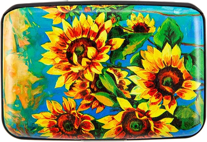 Credit Card Holder, Metal Card Wallet RFID Blocking Mini Slim Aluminum Business Hard Card Case for Women Men (Sunflowers)