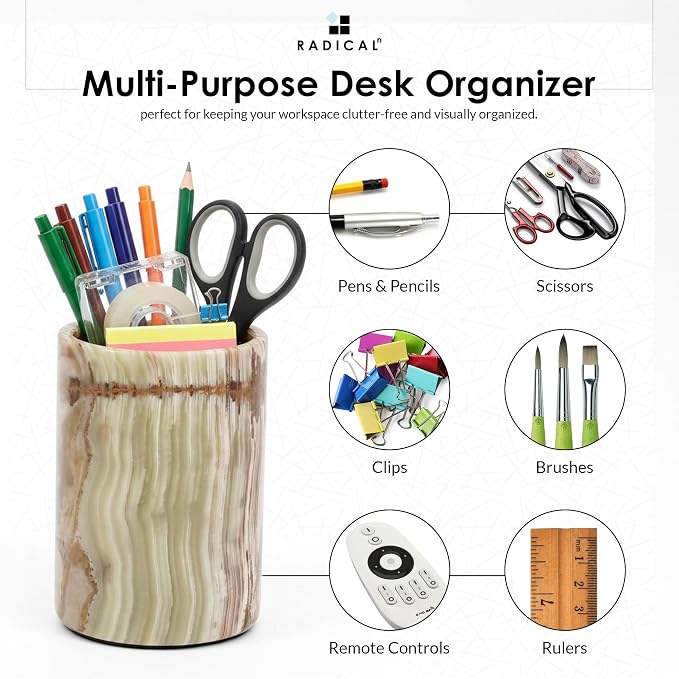 Radicaln Marble Pen Holder For Desk 4" Inches Green Onyx Handmade Marble Toothbrush Holder & Pen Holder For Home Decor, Ideal Pencil Holder For Desk Organizer