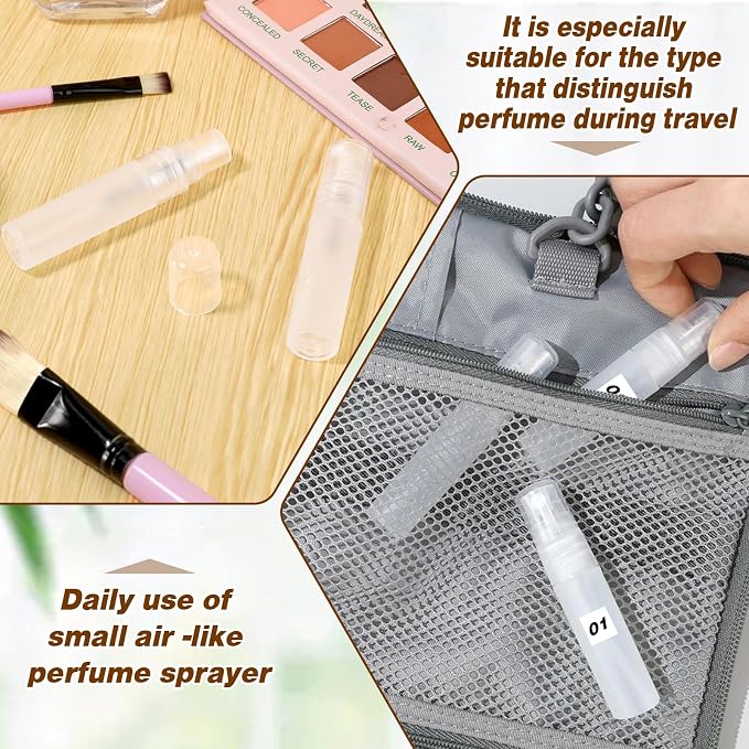 6 Pcs 5ml Mini Spray Bottle, Plastic Portable Travel Bottle, Refillable Perfume Sample Bottles, Clear Plastic Spray Bottles Empty, Travel Size SprayBottle for Perfume Essential Pocket EDC, Clear