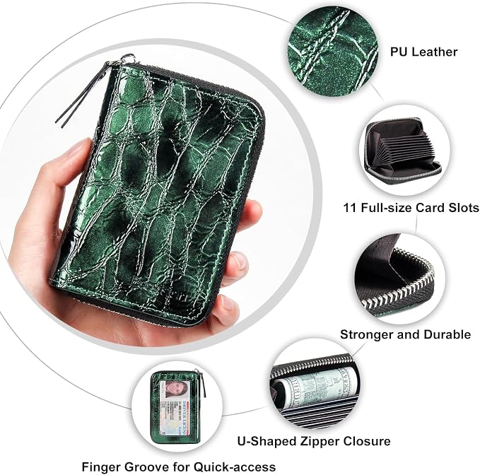Credit Card Wallet, RFID Card Case Wallet, Zipper Card Cases Holder for Men Women, RFID Blocking, KeyChain Wallet, Compact Size Card Organizer Case for Women