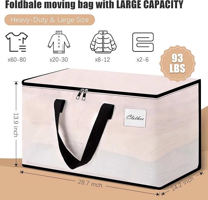 NATURELUX Heavy Duty Moving Bags and Moving Boxes - Extra Large Packing Bags and Storage Totes, Collapsible and Foldable Option for Moving and Storage, Multicolored, 93 L - 18 Pack