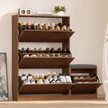 BORNOON Shoe Cabinet with Bench and 3 Flip Drawers, Slim Narrow Shoe Storage Cabinet, Freestanding Shoe Rack Organizer with Adjustable & Removable Shelves, Anti-Tip for Entryway, Hallway, Foyer