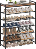 6 Tier Shoe Rack Organizer for 24-30 Pairs, Tall Metal Shoe Storage Shelf with Wood Top, Adjustable Boot Space, Narrow Design for Entryway Closet, Rustic Brown and Black